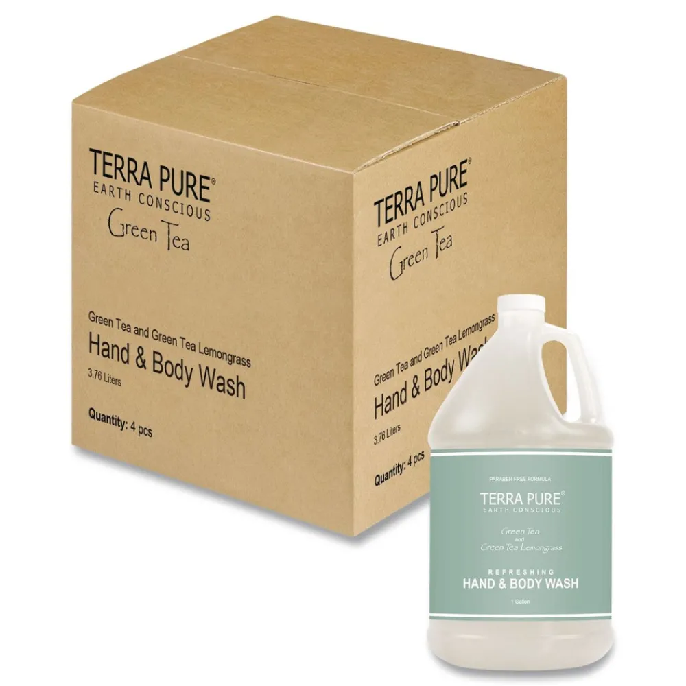 Clearance Terra Pure 1 Gallon Body Wash - Green Tea Lemongrass (4/Carton) Cleaning & Janitorial Supplies