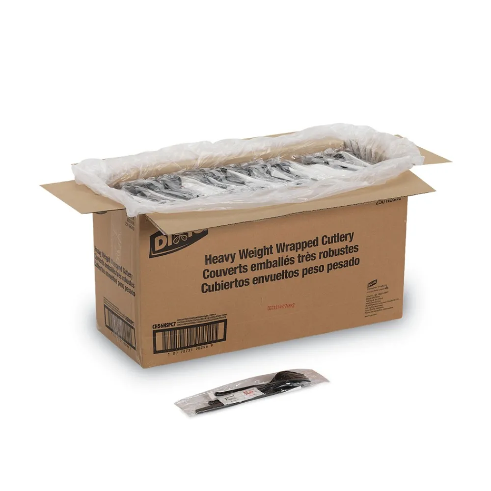 CH56NSPC7 Wrapped Fork/Knife/Spoon/Napkin Packets - Black (250/Carton) Tabletop And Serveware