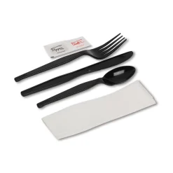 CH56NSPC7 Wrapped Fork/Knife/Spoon/Napkin Packets - Black (250/Carton) Tabletop And Serveware