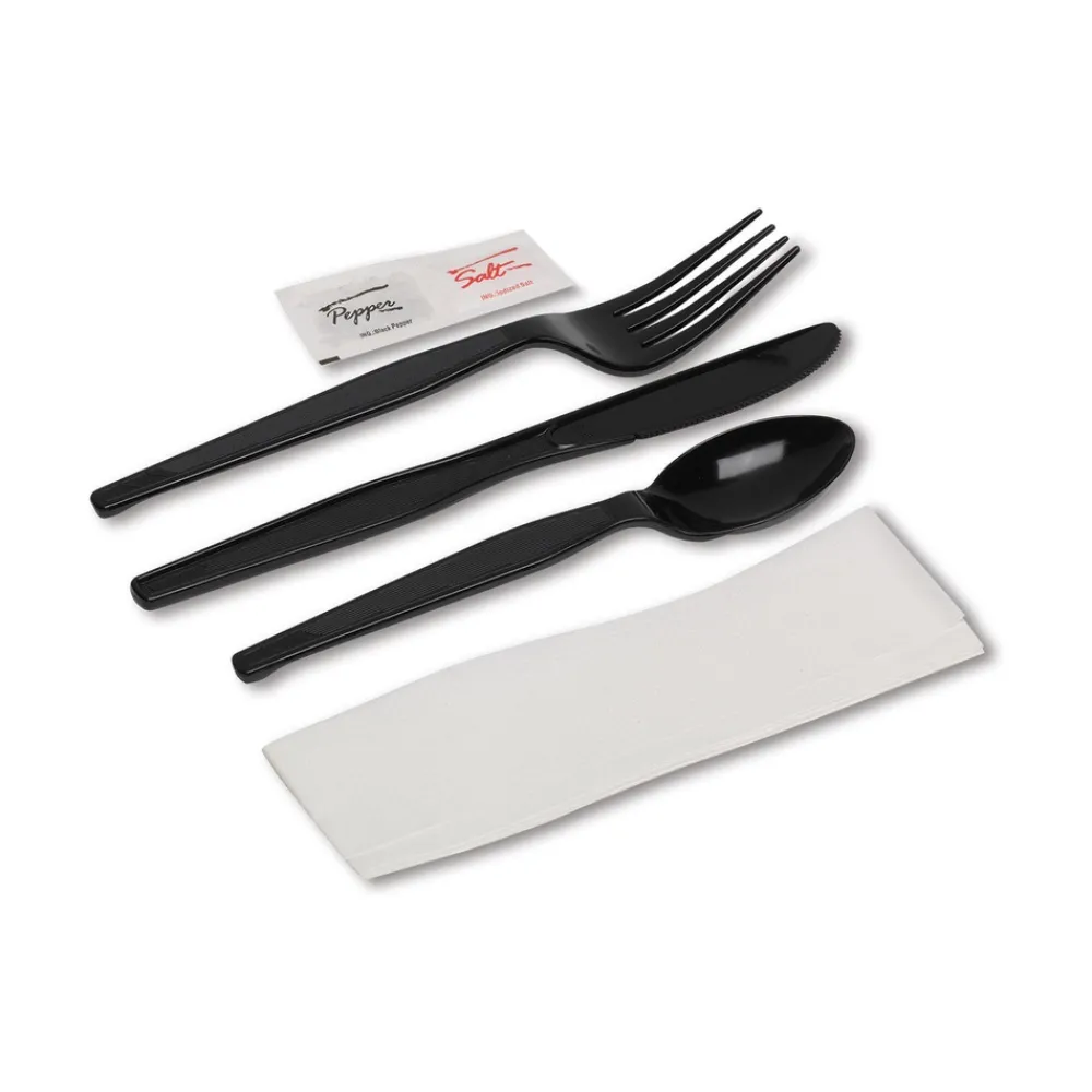 CH56NSPC7 Wrapped Fork/Knife/Spoon/Napkin Packets - Black (250/Carton) Tabletop And Serveware