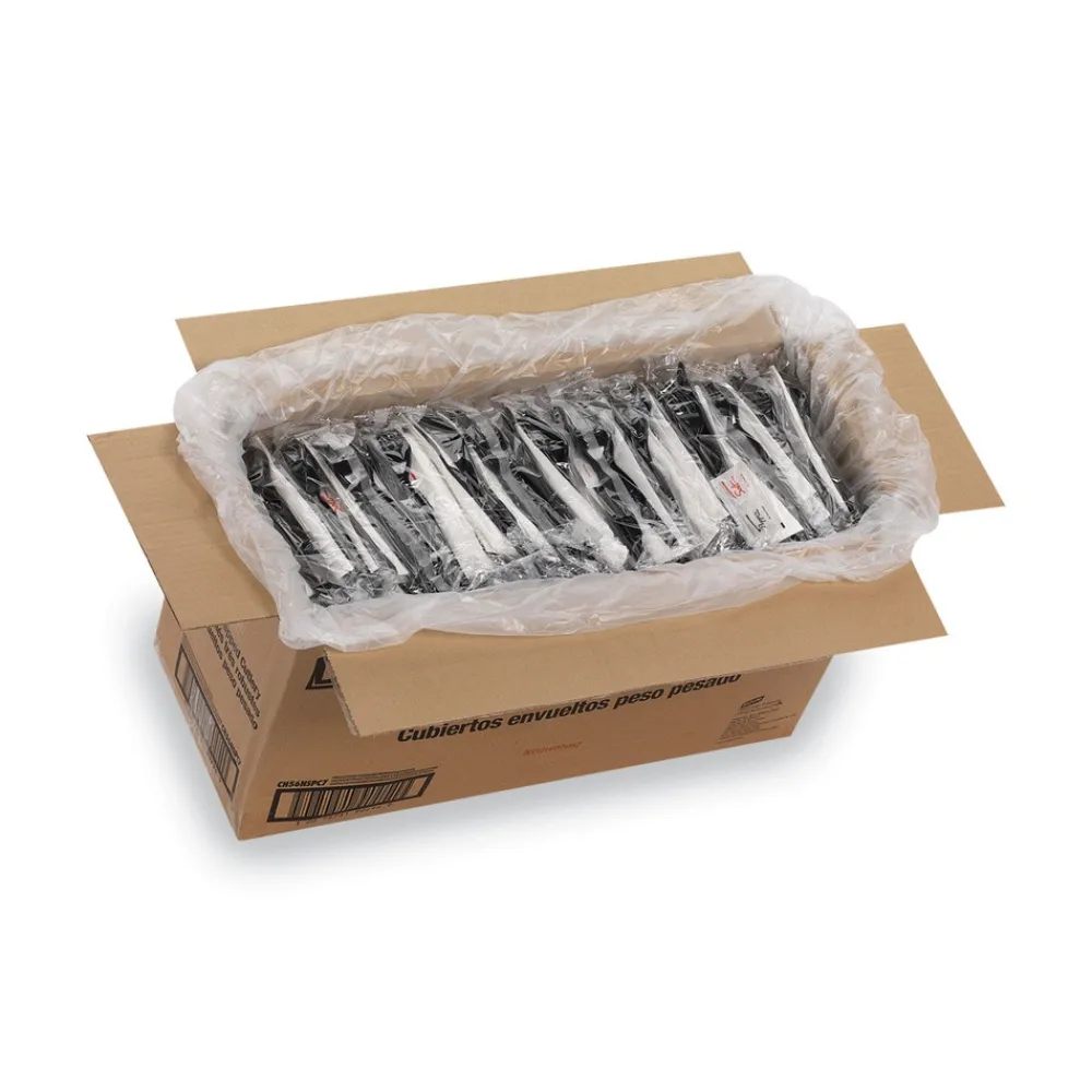 CH56NSPC7 Wrapped Fork/Knife/Spoon/Napkin Packets - Black (250/Carton) Tabletop And Serveware