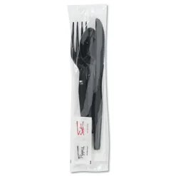 CH56NSPC7 Wrapped Fork/Knife/Spoon/Napkin Packets - Black (250/Carton) Tabletop And Serveware