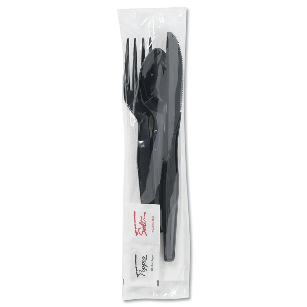 CH56NSPC7 Wrapped Fork/Knife/Spoon/Napkin Packets - Black (250/Carton) Tabletop And Serveware