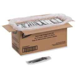 Clearance Individually Wrapped Heavyweight Plastic Fork/Knife/Napkin/Spoon Set - Black (250/Carton) Tabletop And Serveware