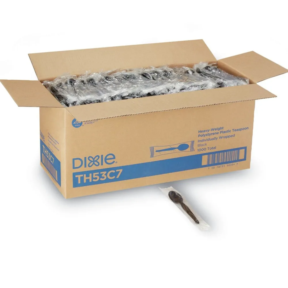 Discount Individually Wrapped Heavyweight Polystyrene Teaspoons - Black (1000/Carton) Tabletop And Serveware