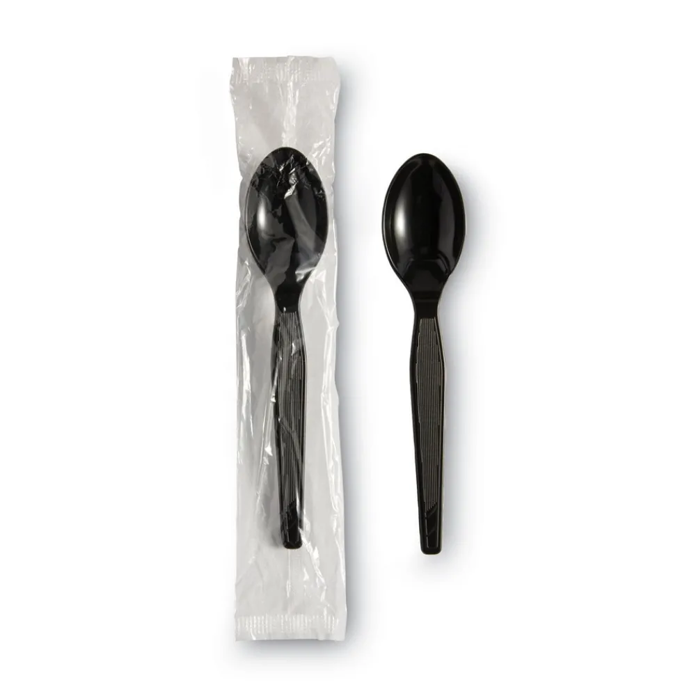 Discount Individually Wrapped Heavyweight Polystyrene Teaspoons - Black (1000/Carton) Tabletop And Serveware