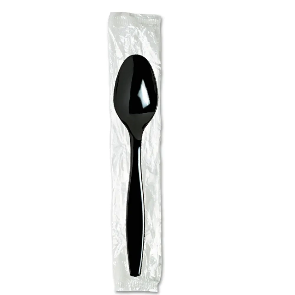 Discount Individually Wrapped Heavyweight Polystyrene Teaspoons - Black (1000/Carton) Tabletop And Serveware