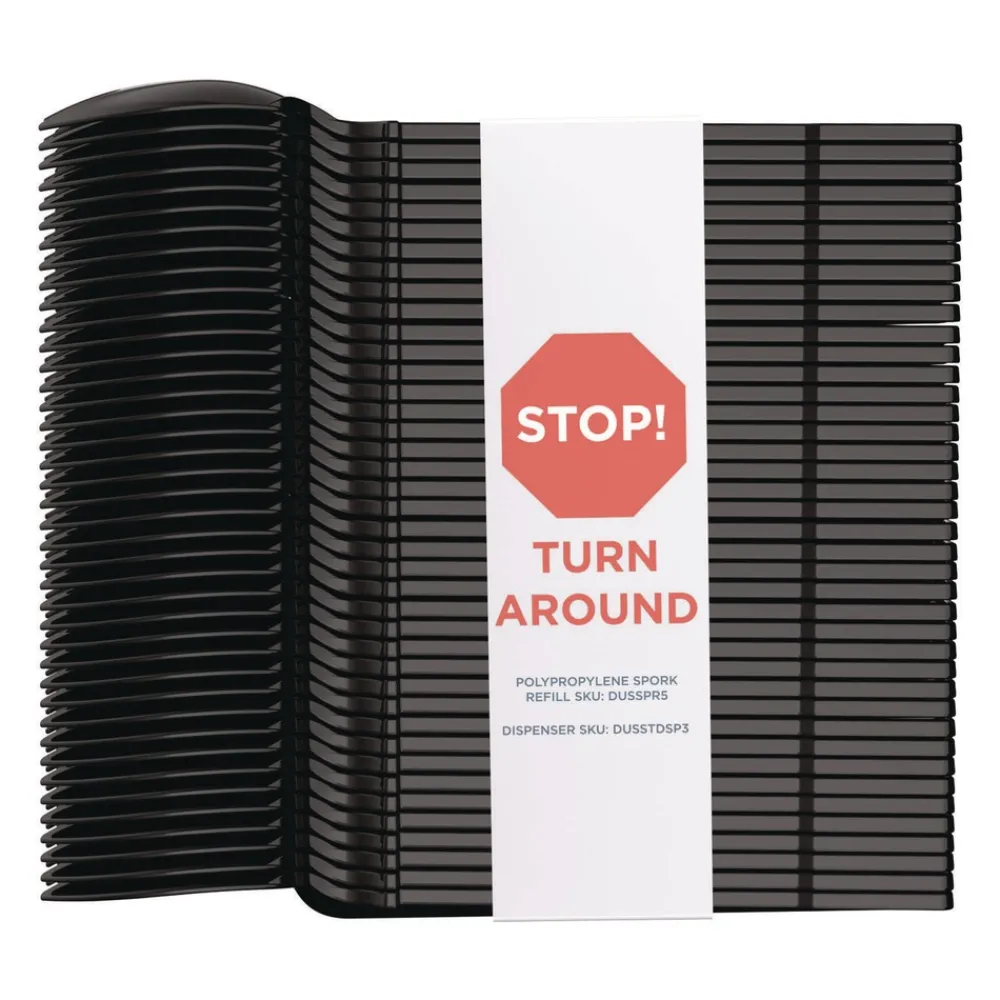 Hot SmartStock Mediumweight Spork Plastic Tri-Tower Dispensing System Cutlery - Black (960/Carton) Tabletop And Serveware