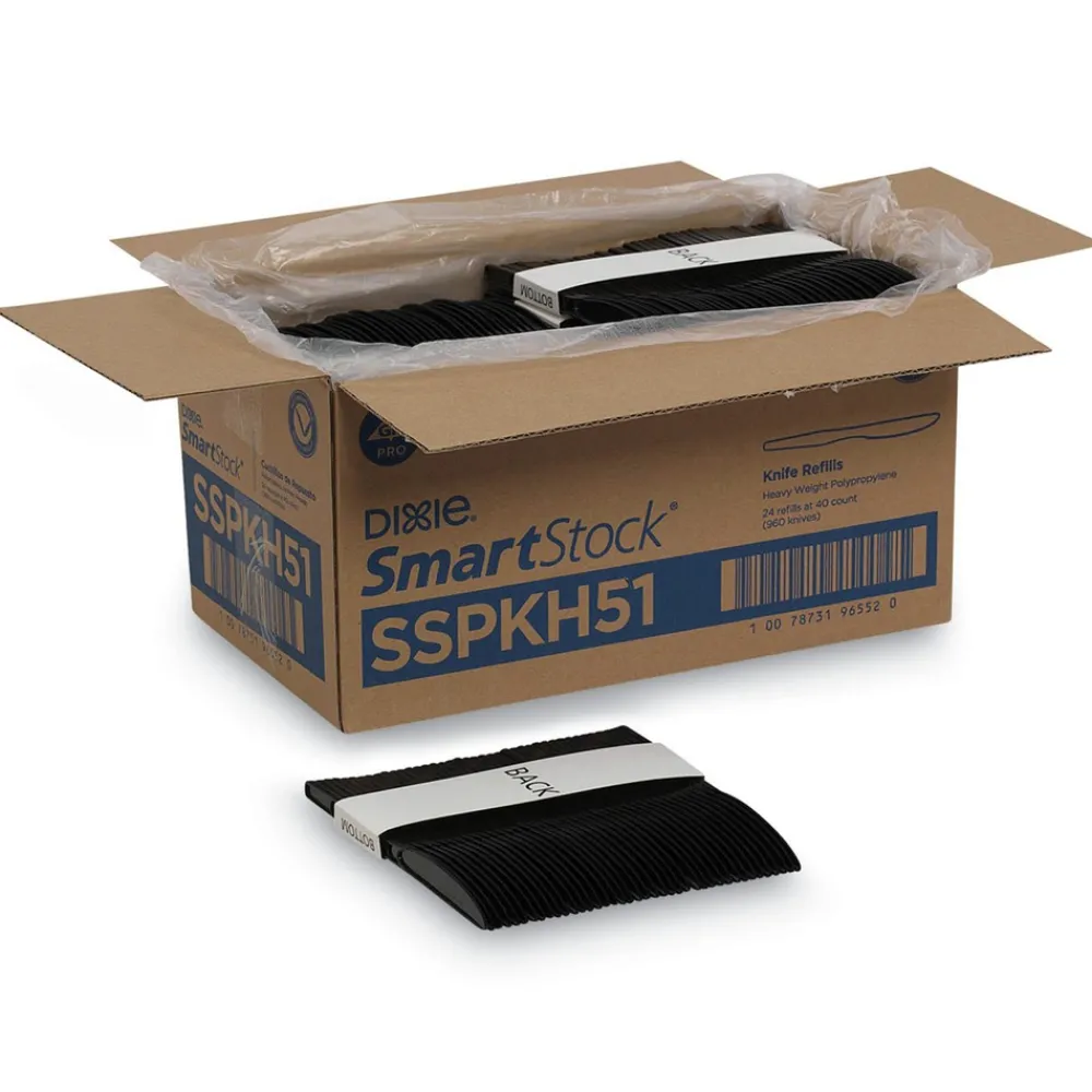 Discount SmartStock Series-O 7 in. Heavyweight Plastic Cutlery Knives Refill - Black (40/Pack, 24 Packs/Carton) Tabletop And Serveware