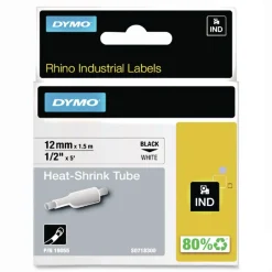 Hot 0.5 in. x 5 ft. Rhino Heat Shrink Tubes Industrial Label Tape - White/Black Print (1-Roll) Labels & Label Makers