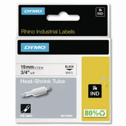 Outlet 0.75 in. x 5 ft. Rhino Heat Shrink Tubes Industrial Label Tape - White/Black Print (1-Roll) Labels & Label Makers