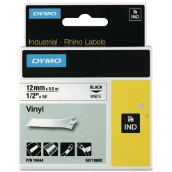Best 0.5 in. x 18 ft. Rhino Permanent Vinyl Industrial Label Tape - White/Black Print Labels & Label Makers