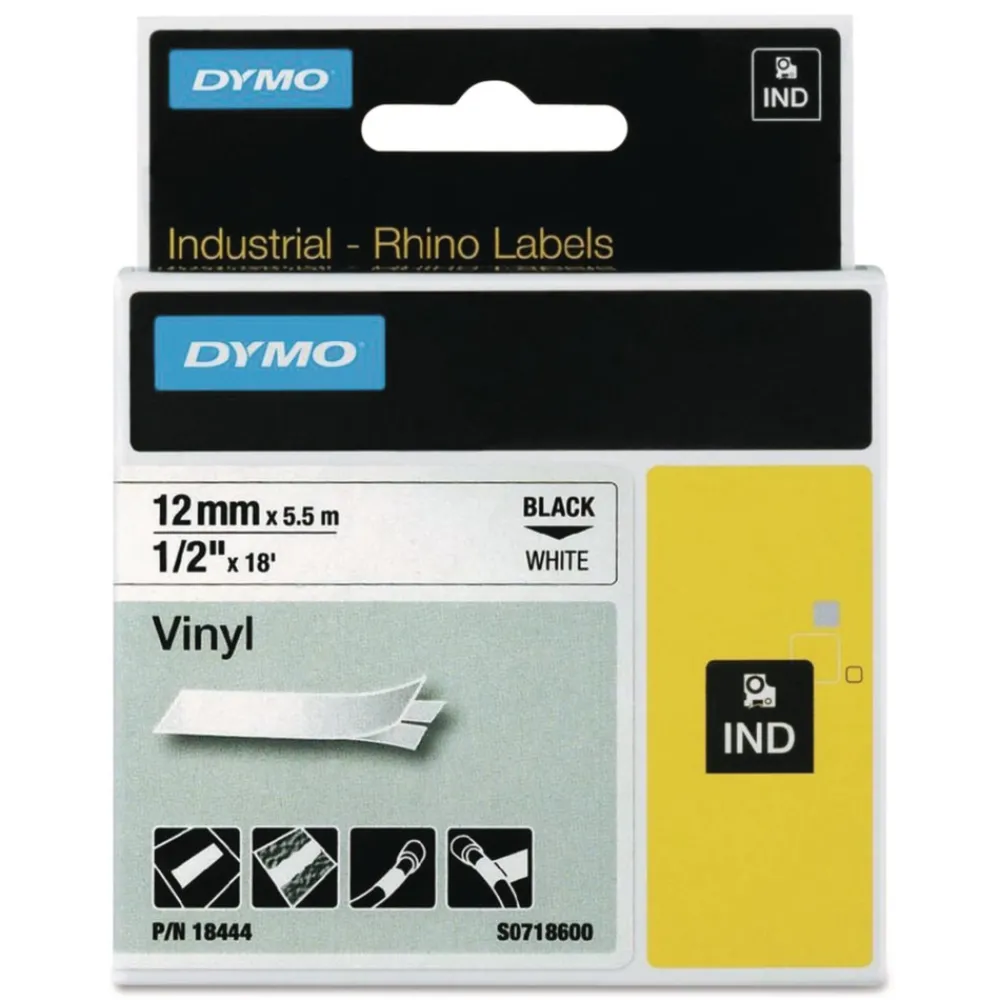 Best 0.5 in. x 18 ft. Rhino Permanent Vinyl Industrial Label Tape - White/Black Print Labels & Label Makers