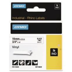 0.75 in. x 18 ft. Rhino Permanent Vinyl Industrial Label Tape - White/Black Print Labels & Label Makers