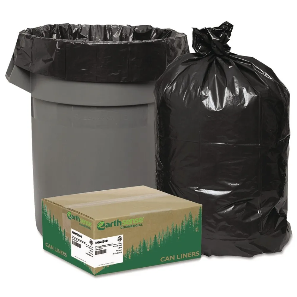 Discount 40 in. x 46 in. 45 gal. 1.65 mil Linear Low Density Recycled Can Liners - Black (100/Carton) Trash & Waste Bins