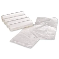 Clearance 38 in. x 58 in. 1.5 mil 60 Gallon Linear Low Density Recycled Can Liners - Clear (100/Carton) Trash & Waste Bins