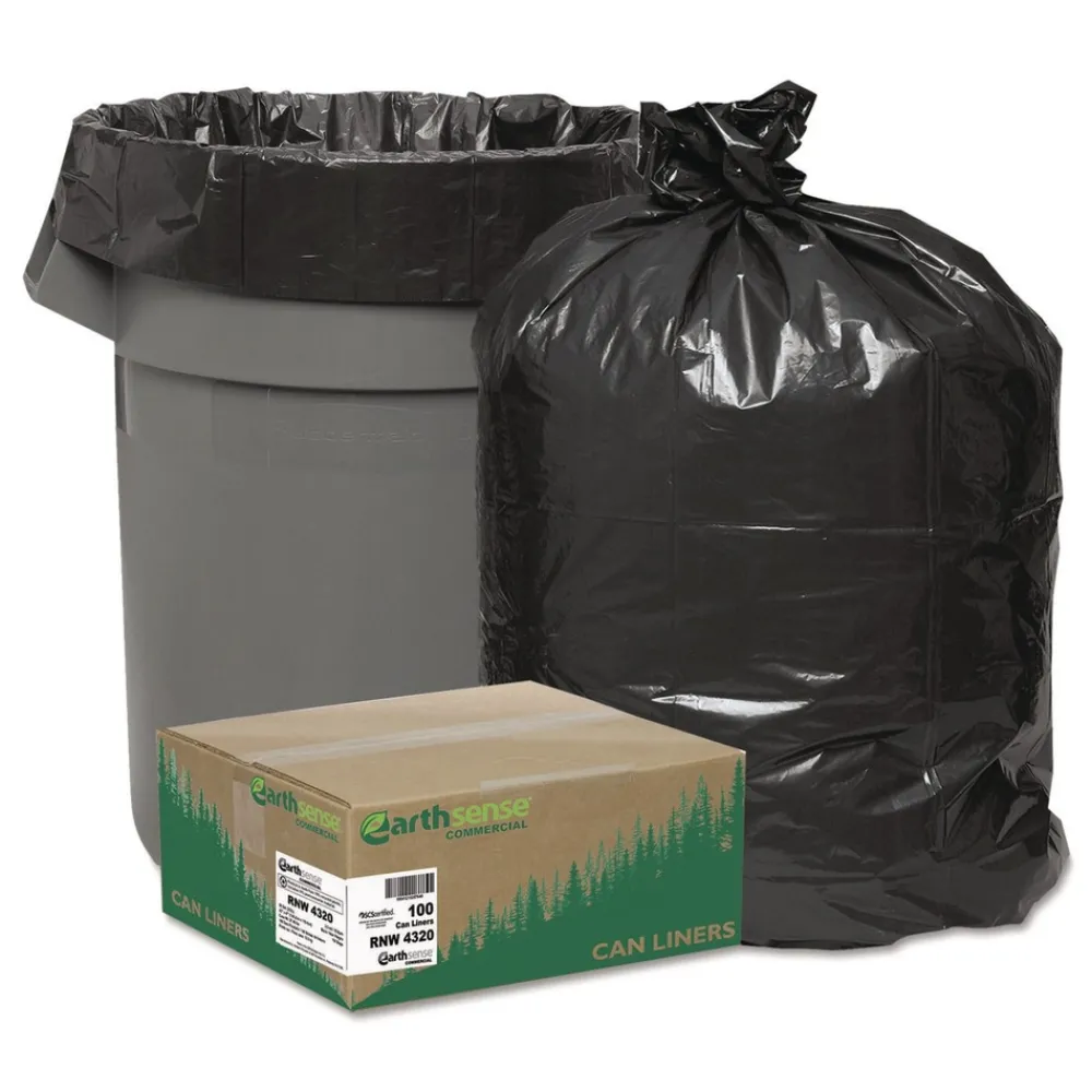 Clearance 43 in. x 47 in. 56-Gallon 2 mil. Linear Low Density Recycled Can Liners - Black (100/Carton) Trash & Waste Bins
