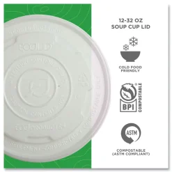 Sale EP-ECOLID-SPL 12 oz./16 oz./32 oz. World Art PLA-Laminated Plastic Soup Container Lids - White (500/Carton) Tabletop And Serveware