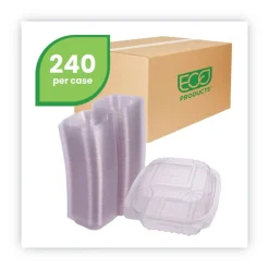 EP-LC6 6 in. x 6 in. x 3 in. Renewable and Compostable Plastic Clamshell Hinged Food Containers - Clear (240/Carton) Tabletop And Serveware