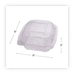 EP-LC6 6 in. x 6 in. x 3 in. Renewable and Compostable Plastic Clamshell Hinged Food Containers - Clear (240/Carton) Tabletop And Serveware