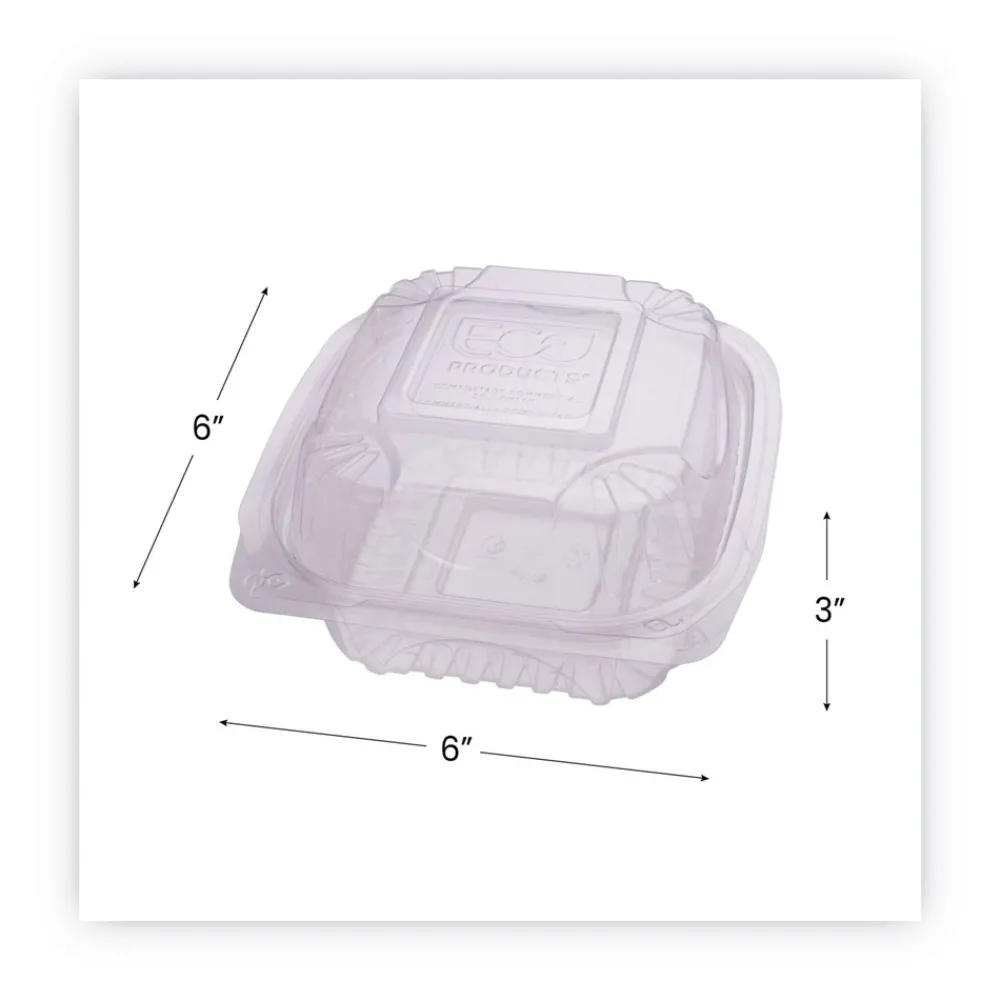 EP-LC6 6 in. x 6 in. x 3 in. Renewable and Compostable Plastic Clamshell Hinged Food Containers - Clear (240/Carton) Tabletop And Serveware