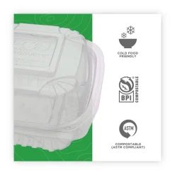 EP-LC6 6 in. x 6 in. x 3 in. Renewable and Compostable Plastic Clamshell Hinged Food Containers - Clear (240/Carton) Tabletop And Serveware