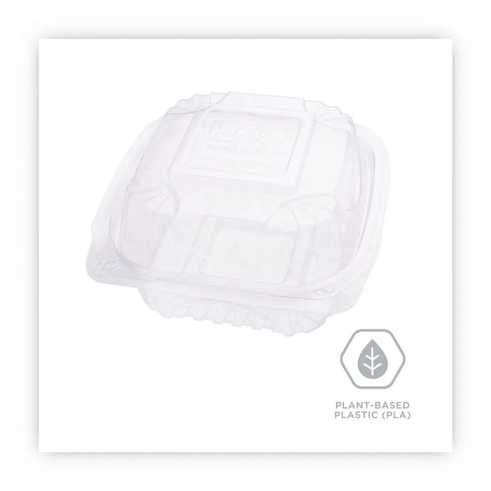 EP-LC6 6 in. x 6 in. x 3 in. Renewable and Compostable Plastic Clamshell Hinged Food Containers - Clear (240/Carton) Tabletop And Serveware