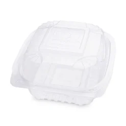 EP-LC6 6 in. x 6 in. x 3 in. Renewable and Compostable Plastic Clamshell Hinged Food Containers - Clear (240/Carton) Tabletop And Serveware