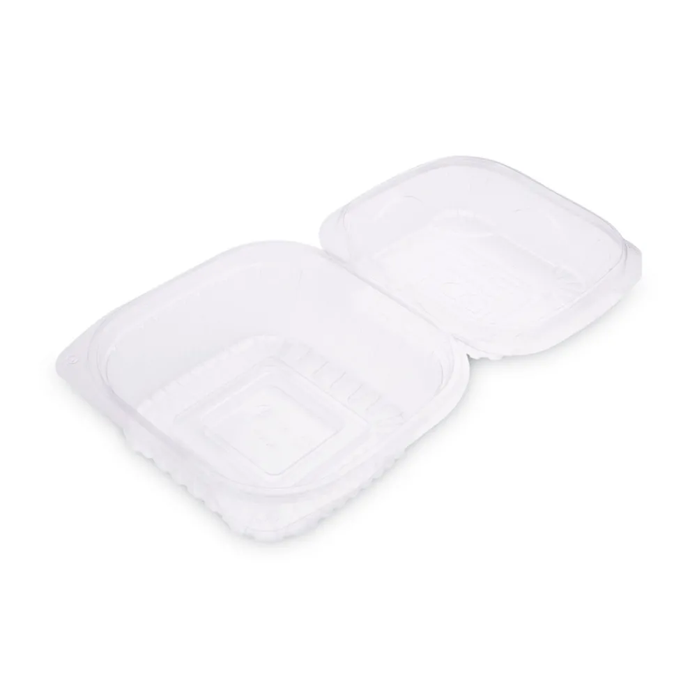 EP-LC6 6 in. x 6 in. x 3 in. Renewable and Compostable Plastic Clamshell Hinged Food Containers - Clear (240/Carton) Tabletop And Serveware