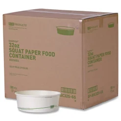 GreenStripe 7.28 in. Diameter x 2.48 in. 32 oz. Paper Food Containers - White (300/Carton) Tabletop And Serveware