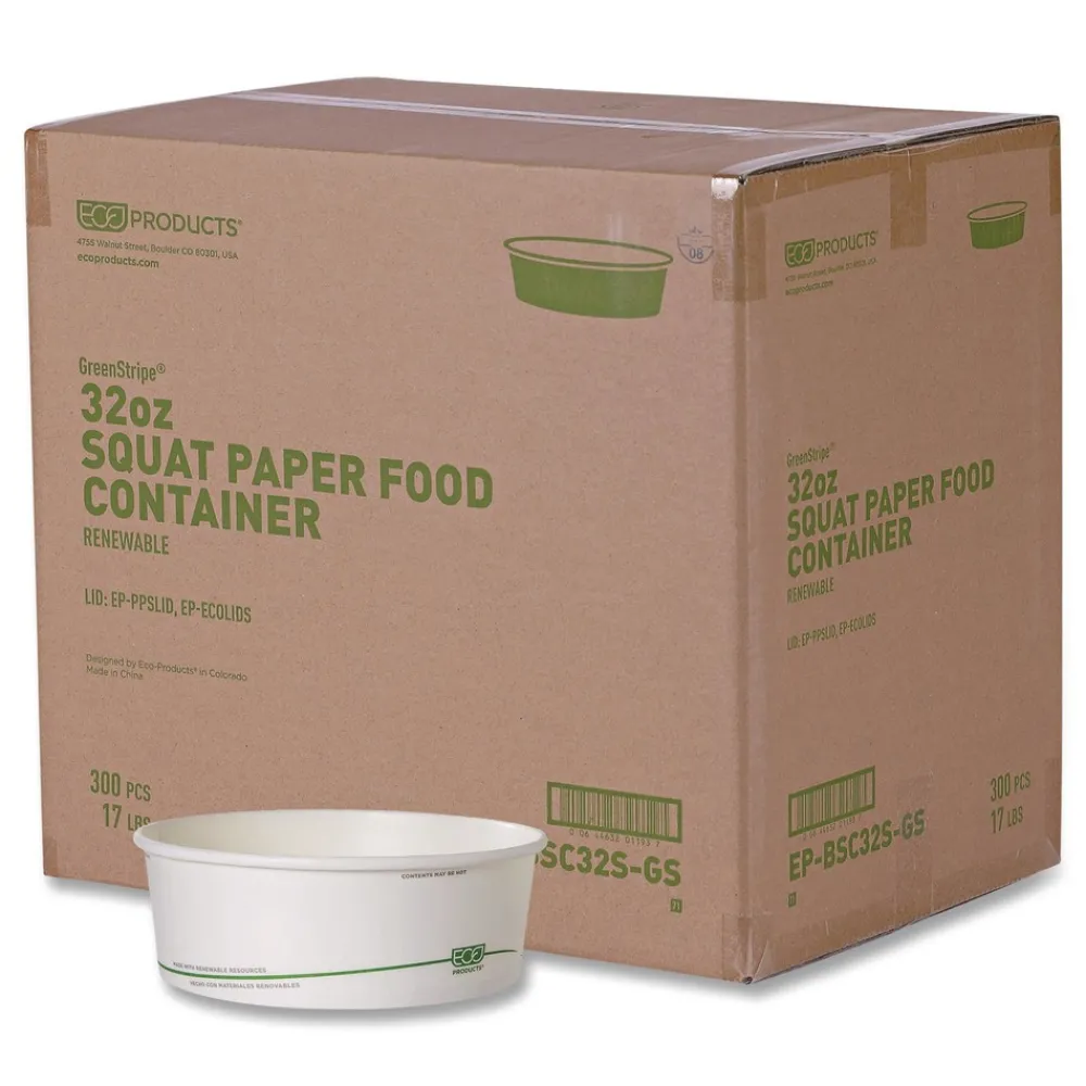 GreenStripe 7.28 in. Diameter x 2.48 in. 32 oz. Paper Food Containers - White (300/Carton) Tabletop And Serveware