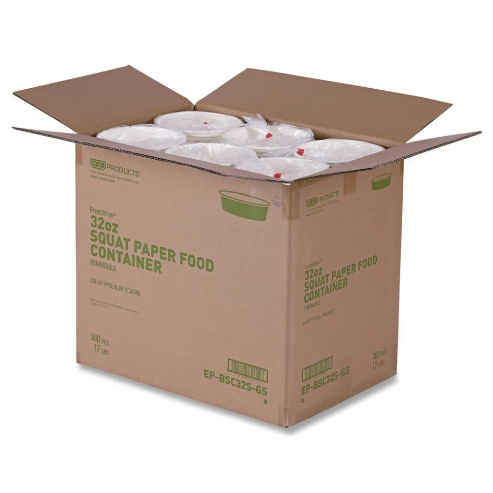 GreenStripe 7.28 in. Diameter x 2.48 in. 32 oz. Paper Food Containers - White (300/Carton) Tabletop And Serveware
