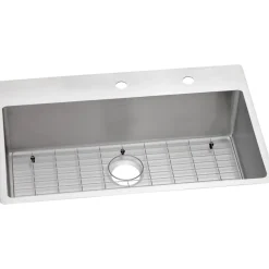 Online (1-Kit) Crosstown 33 in. x 22 in. x 9 in. 18-Gauge Stainless Steel FR2-Hole Dual Mount Sink Kit Kitchen Sinks & Faucets