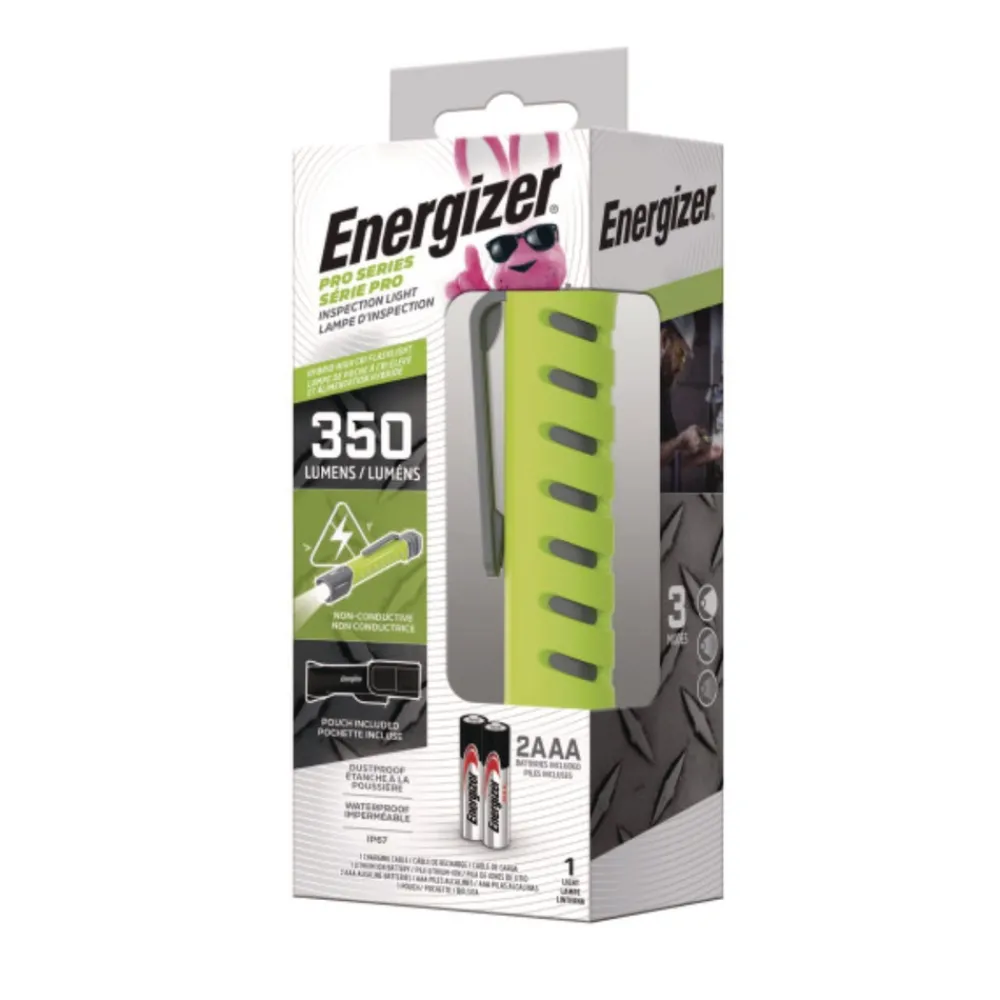 Rechargeable Lithium-Ion Pro Series Inspection Light with 2 AAA Batteries - Gray/Green Flashlights