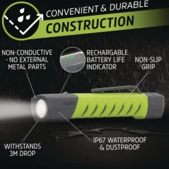 Rechargeable Lithium-Ion Pro Series Inspection Light with 2 AAA Batteries - Gray/Green Flashlights