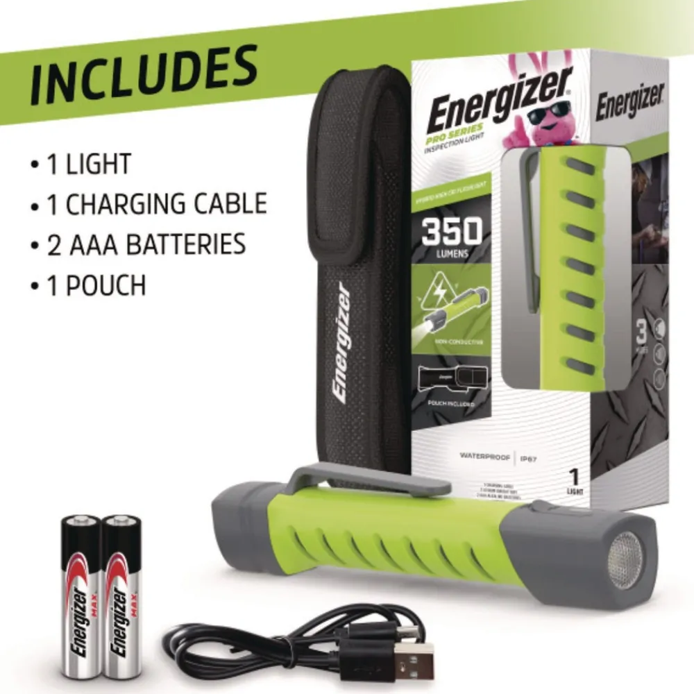 Rechargeable Lithium-Ion Pro Series Inspection Light with 2 AAA Batteries - Gray/Green Flashlights