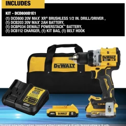 Discount Factory Reconditioned 20V MAX XR Brushless Lithium-Ion 1/2 in. Cordless Drill Driver Kit with 2 Batteries (1.7 Ah/2 Ah) Drill Drivers