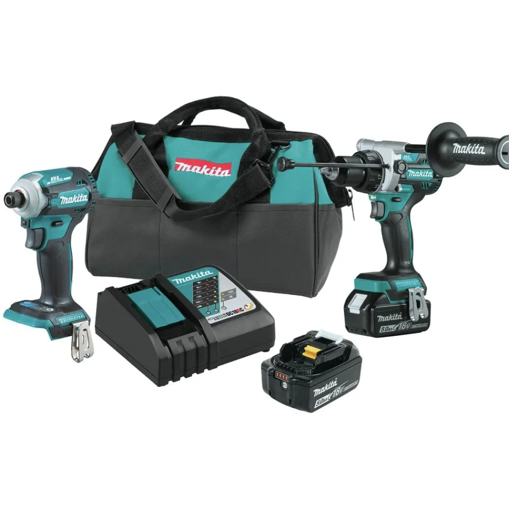 Discount Factory Reconditioned 18V LXT Brushless Lithium-Ion 1/2 in. Cordless Hammer Drill Driver and 4-Speed Impact Driver Combo Kit with 2 Batteries (5 Ah) Combo Kits
