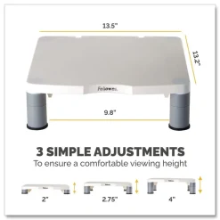 New 13.38 in. x 13.63 in. x 2 in. to 4 in. 60 lbs. Standard Monitor Riser for 21 in. Monitors - Platinum/Graphite Office Furniture & Lighting