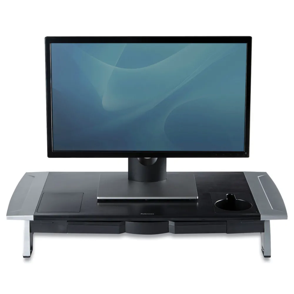 Clearance 27 in. x 14 in. x 4 in. to 6.5 in. Office Suites Premium Monitor Riser - Black/Silver Office Furniture & Lighting