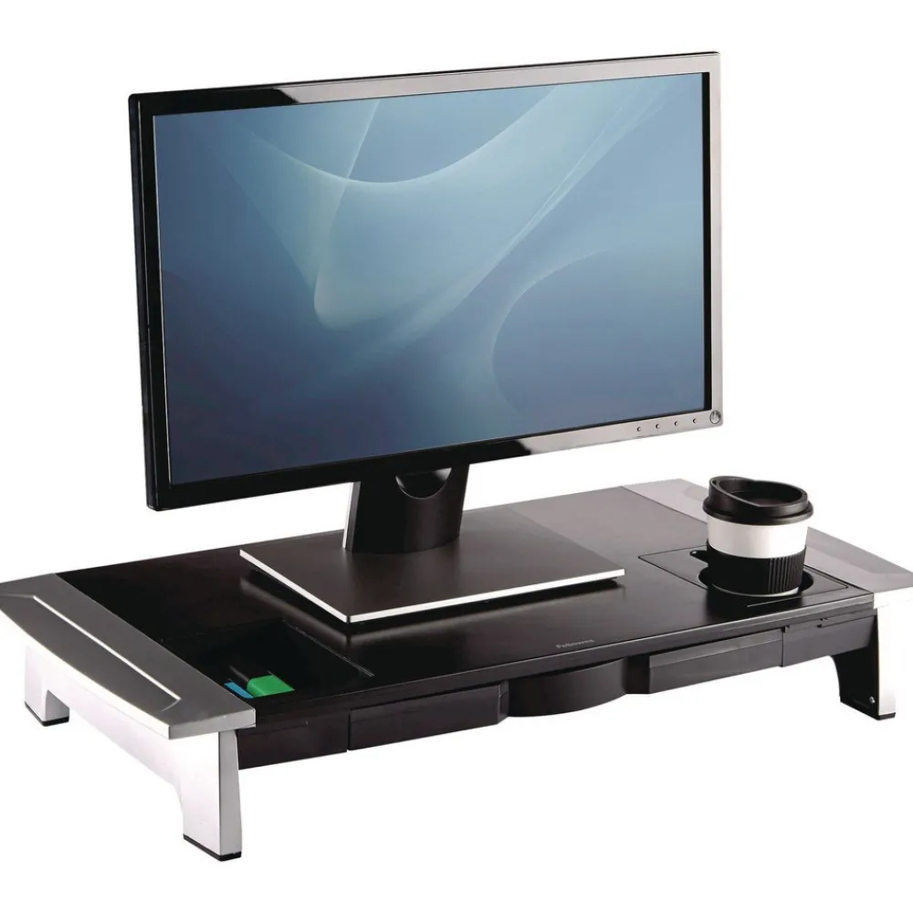 Clearance 27 in. x 14 in. x 4 in. to 6.5 in. Office Suites Premium Monitor Riser - Black/Silver Office Furniture & Lighting