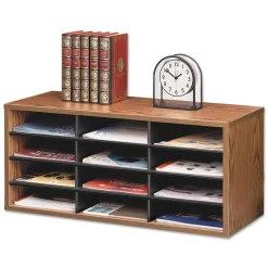 Discount 12 Section 29 in. x 11.88 in. x 12.94 in. Particle Board Desktop Sorter - Medium Oak Desk Accessories & Office Organizers