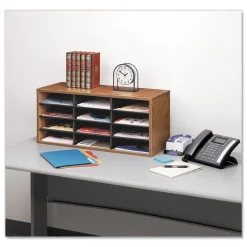 Discount 12 Section 29 in. x 11.88 in. x 12.94 in. Particle Board Desktop Sorter - Medium Oak Desk Accessories & Office Organizers
