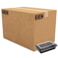 Best 7.48 in. x 5.03 in. x 2.48 in. 24 oz. Plastic Microwavable Food Container with Lid - Rectangular Black/Clear (150/Carton) Tabletop And Serveware