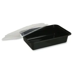 Best 7.48 in. x 5.03 in. x 2.48 in. 24 oz. Plastic Microwavable Food Container with Lid - Rectangular Black/Clear (150/Carton) Tabletop And Serveware
