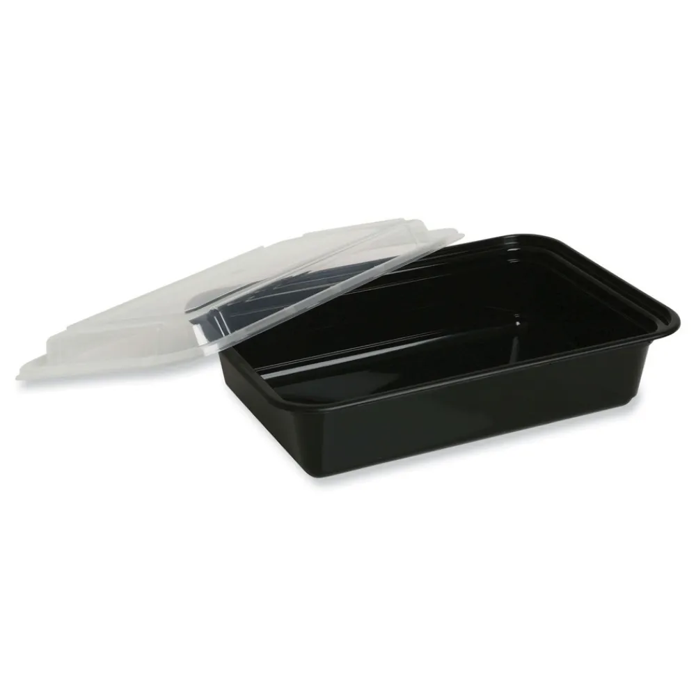 Best 7.48 in. x 5.03 in. x 2.48 in. 24 oz. Plastic Microwavable Food Container with Lid - Rectangular Black/Clear (150/Carton) Tabletop And Serveware