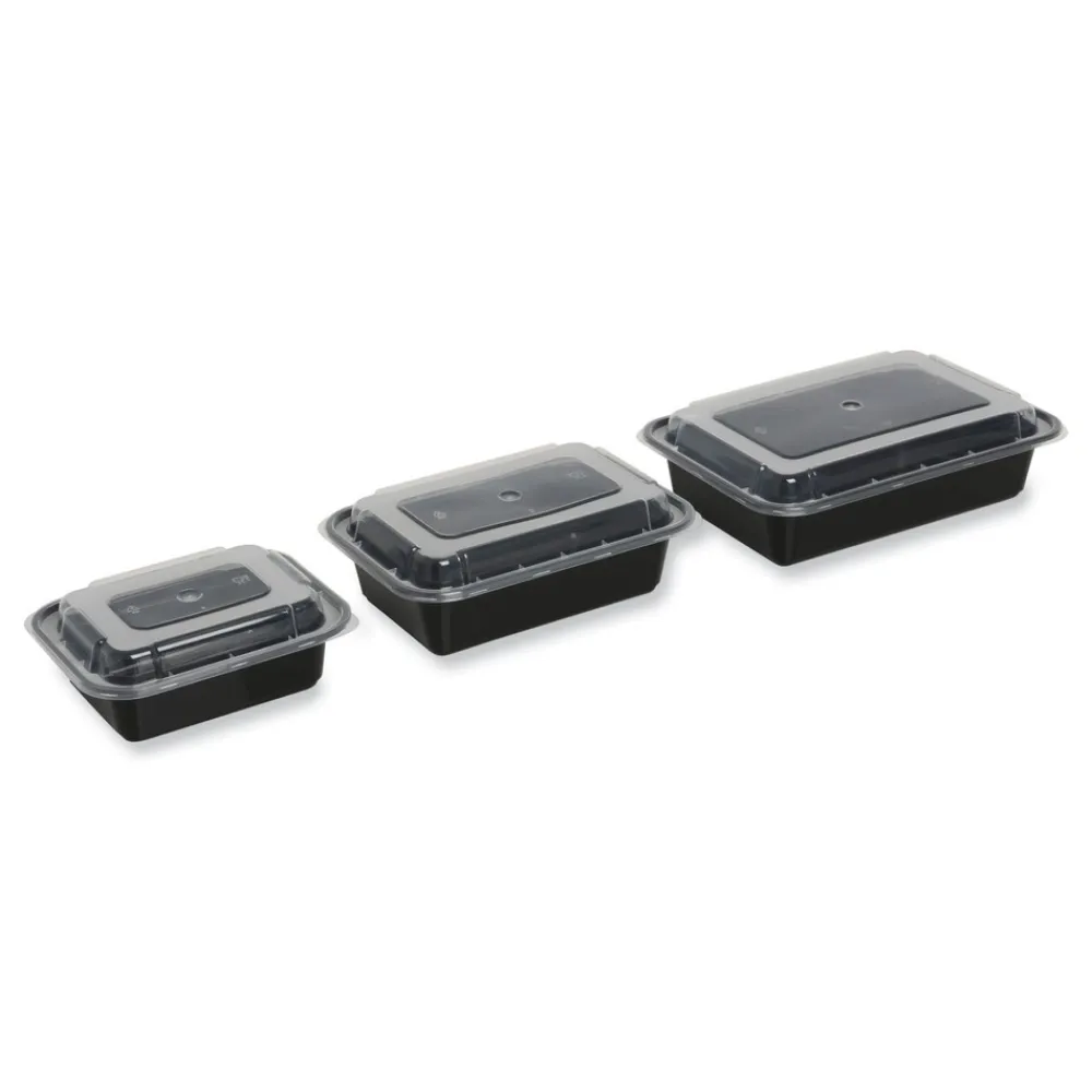 Best 7.48 in. x 5.03 in. x 2.48 in. 24 oz. Plastic Microwavable Food Container with Lid - Rectangular Black/Clear (150/Carton) Tabletop And Serveware