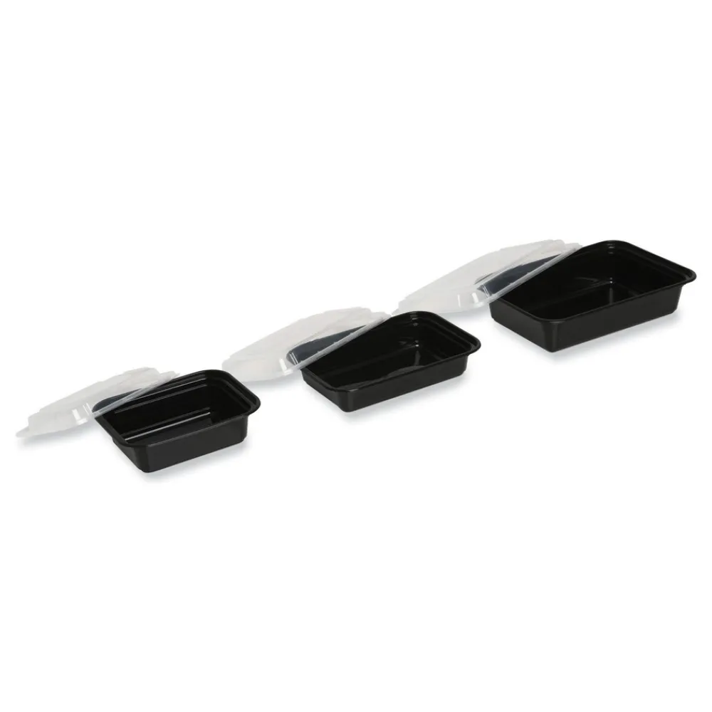 Best 7.48 in. x 5.03 in. x 2.48 in. 24 oz. Plastic Microwavable Food Container with Lid - Rectangular Black/Clear (150/Carton) Tabletop And Serveware