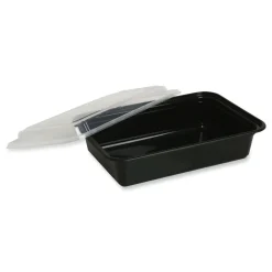 Sale FCPP-BC-38RECT 8.81 in. x 6.02 in. x 2.48 in. 38 oz. Plastic Microwavable Food Container with Lid - Rectangular Black/Clear (150/Carton) Tabletop And Serveware