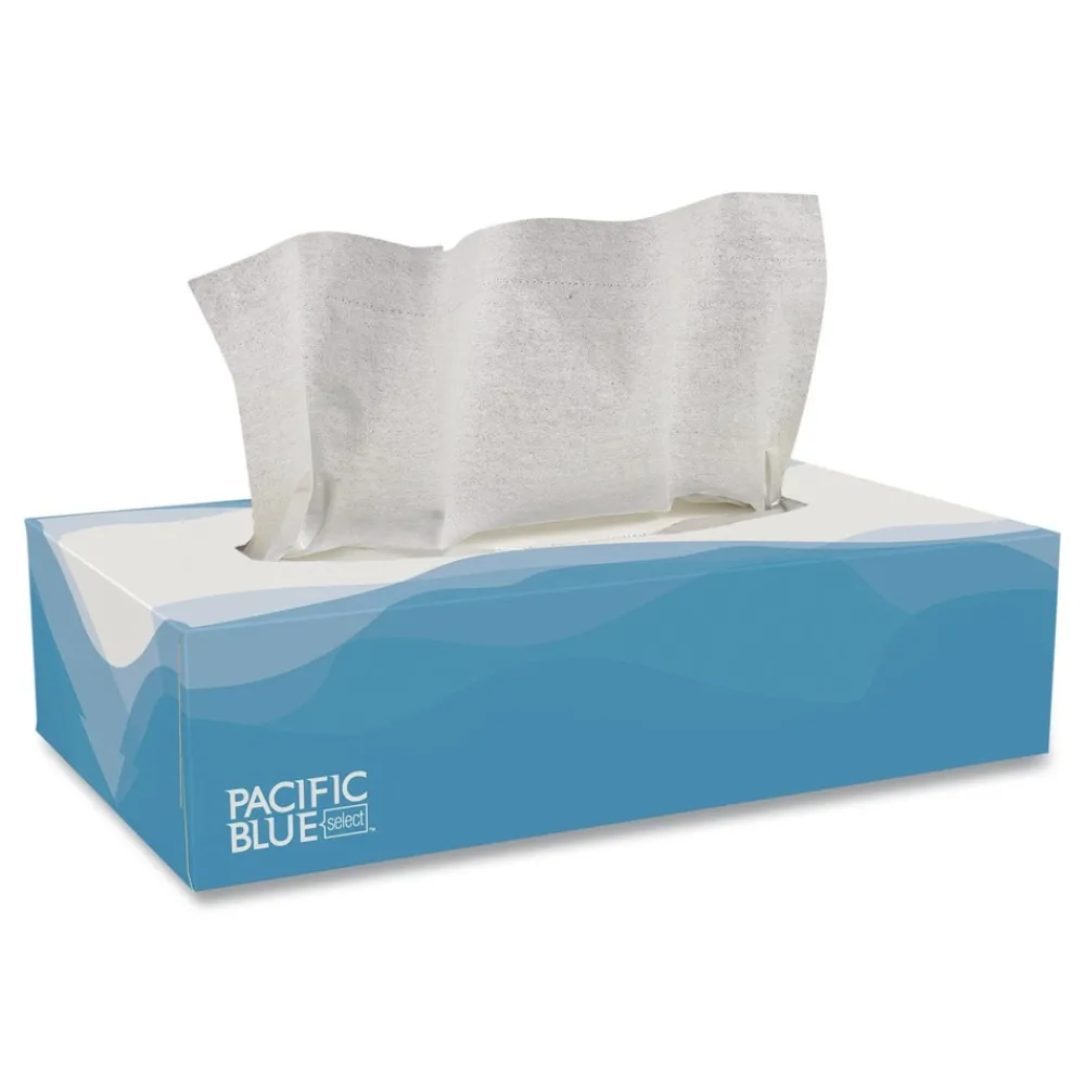 Online 48100 Pacific Blue 2-Ply Select Facial Tissue in Flat Box - White (100-Sheets/Box, 30-Boxes/Carton) Paper & Dispensers